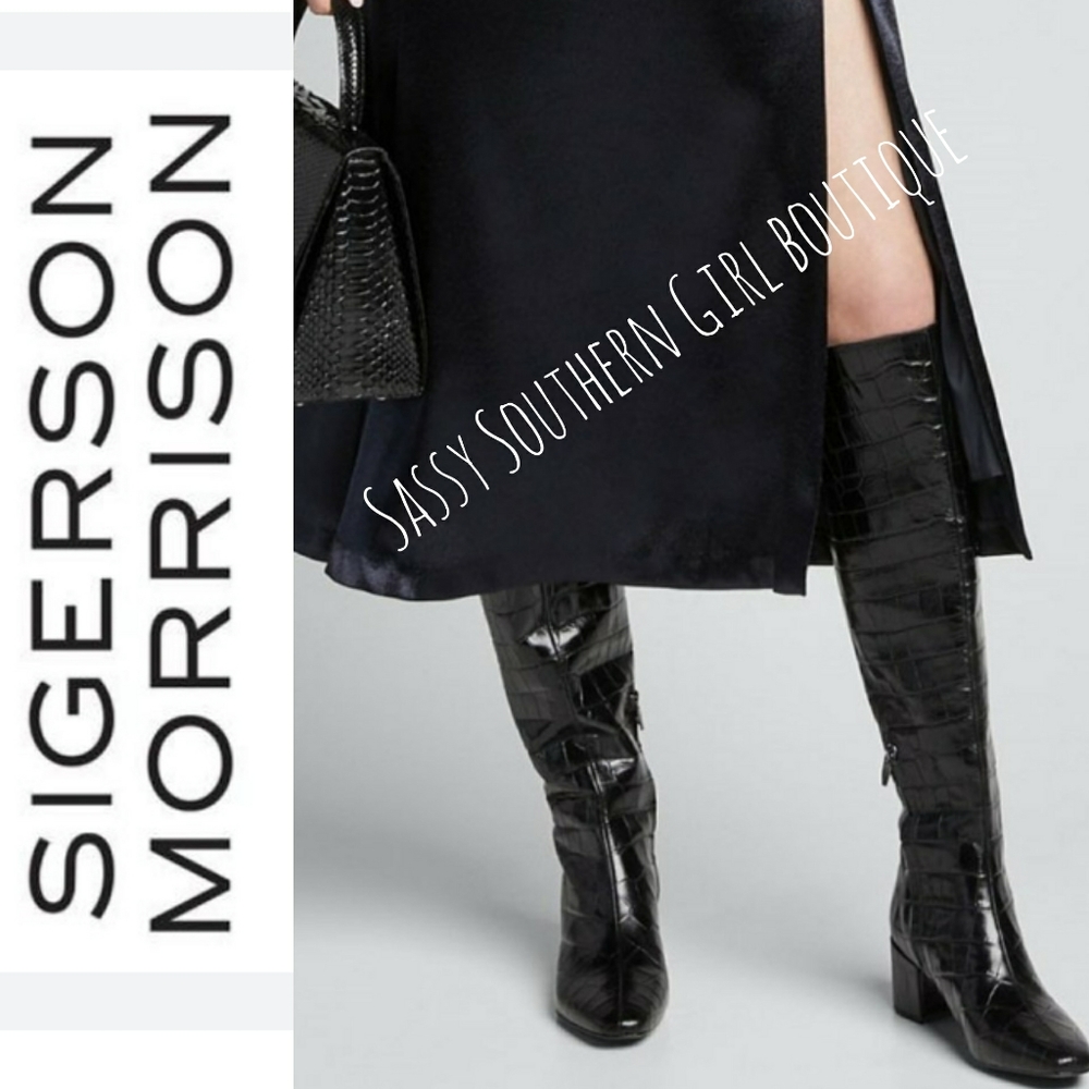 🆕⭐SIGERSON MORRISON black leather croc embossed boots